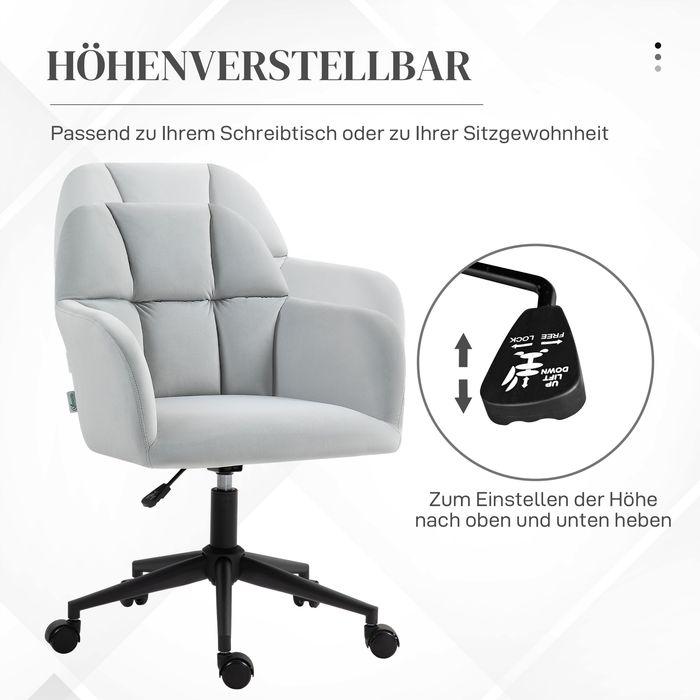 Actual product image Swisshandel24 Office chair, velvet look, with armrests, light grey