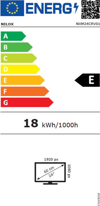 Energy Label Nilox MONITOR 24 CURVE 165HZ 1MS HDMI DP - 1 ms 61 cm (24') 1920 x 1080 Pixel Full HD LED Black (1920 x 1080 pixels, 24")