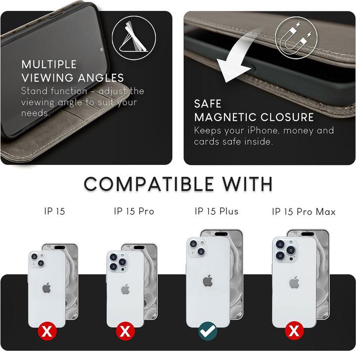 Actual product image Nalia Genuine leather flip case cover with magnetic fastener (Apple iPhone 15 Plus)