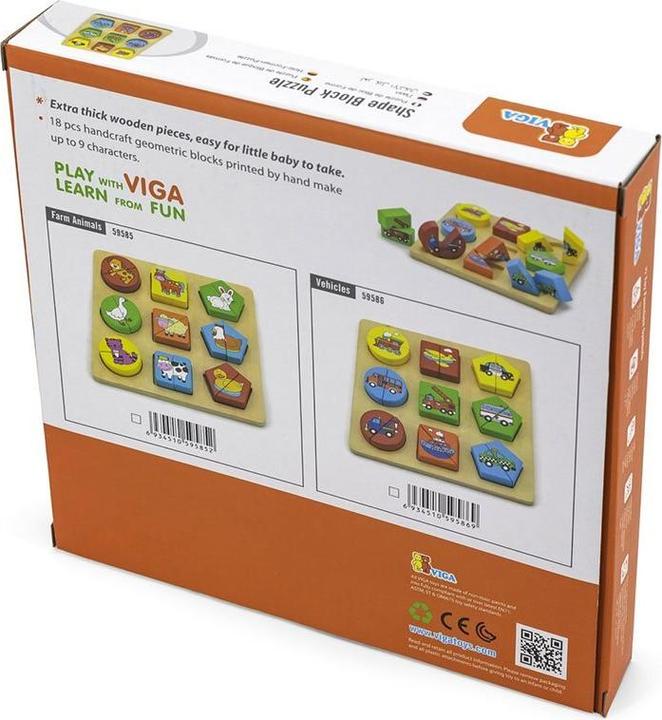 Produktbild Viga Toys Holz-Formen-Puzzle Fahrzeuge (18 Teile)