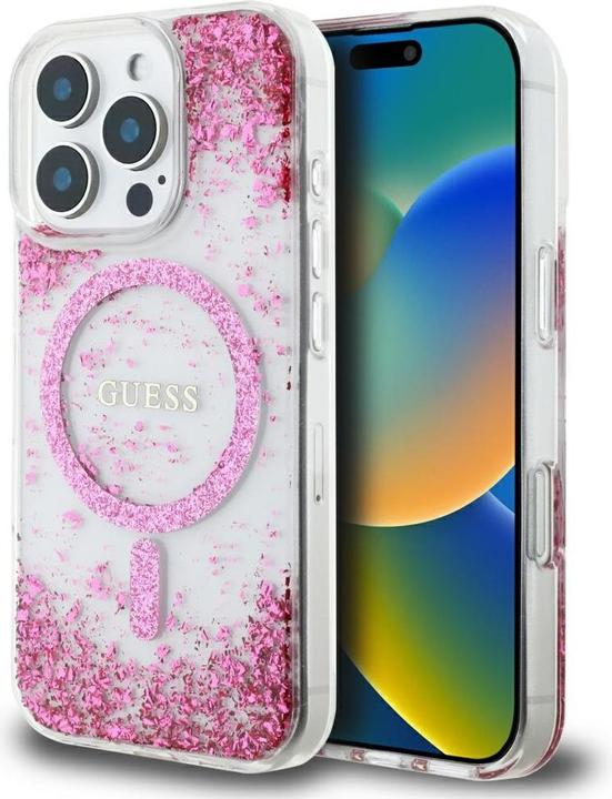 Produktbild Guess HC Resin Bottom Glitter MagSafe Case for iPhone 16 Pro Max - Pink (Apple iPhone 16 Pro Max)