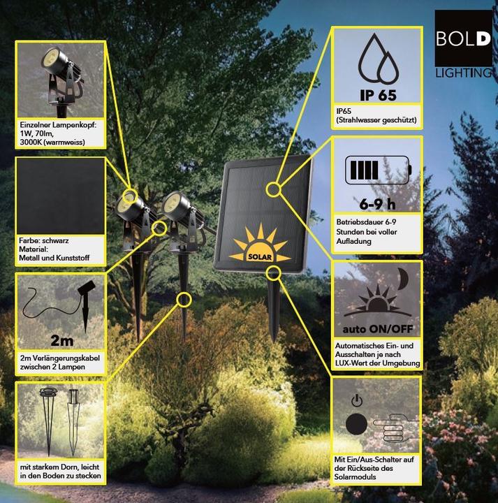 Immagine prodotto Bold Garden SIMON Faretto solare a LED (70 lm, IP65)