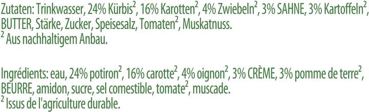 Nutritional values and ingredients Knorr Pumpkin cream soup with 100% natural ingredients (450 ml)