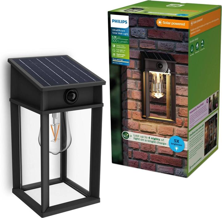 Philips Lighting Geri 929004632601 Solar-Aussenwandleuchte 3.2 W Warmweiss Schwa (470 lm, IP44)