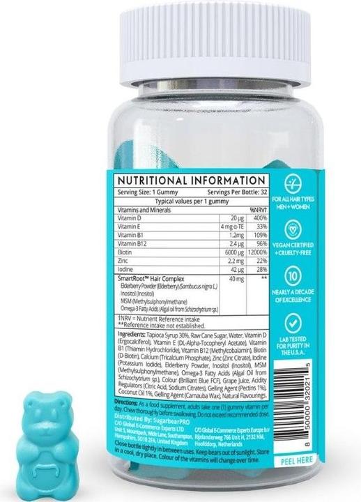 Nutritional values and ingredients Sugarbearhair Hair Vitamins Gummies 6 months (6 Piece, Gummies, 900 g)