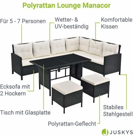Image du produit Juskys Lounge en poly rotin Manacor avec salon de jardin