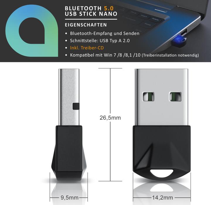 Immagine prodotto Aplic Adattatore USB Bluetooth 5.0 per PC/laptop, ricevitore/trasmettitore, dongle compatibile con (Trasmettitore e ricevitore)