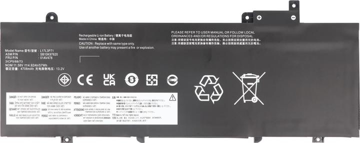 Produktbild AccuCell Akku passend für Lenovo ThinkPad T480s, 01AV478, 01AV479, L17L3P71, 11,58V, 4600mAh (4600 mAh)