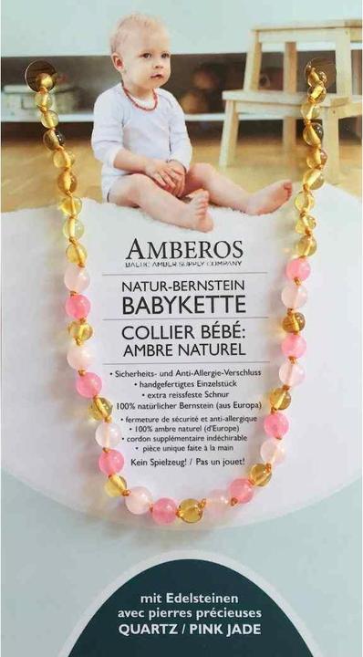 Produktbild Amberos Natur Bernsteinkette mit Edelsteinen Baroque (Bernstein, 32 cm)