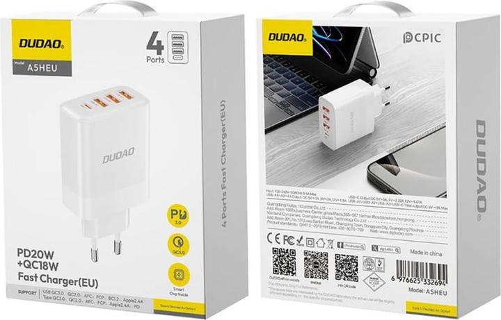 Produktbild Dudao A5HEU network charger 3x USB-A 1x USB-C PD20W - white