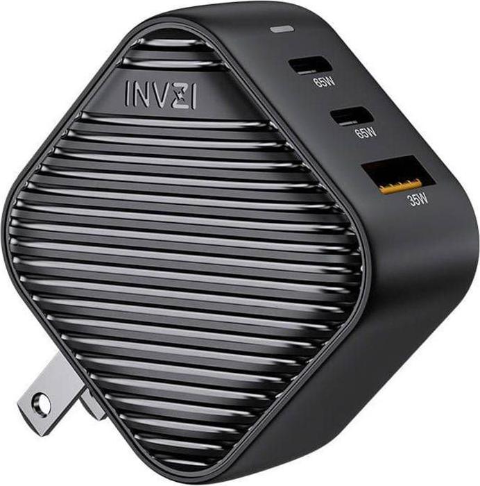 Produktbild Invzi GanHub 2x USB-C + USB wall charger, 65W, EU/UK/AU/US (black) (65 W)