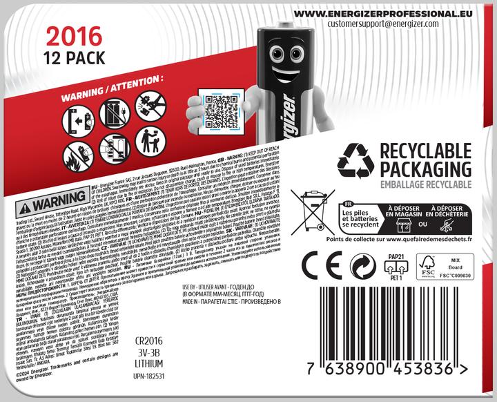 Immagine prodotto Energizer Litio (12 pz., CR2016, 90 mAh)