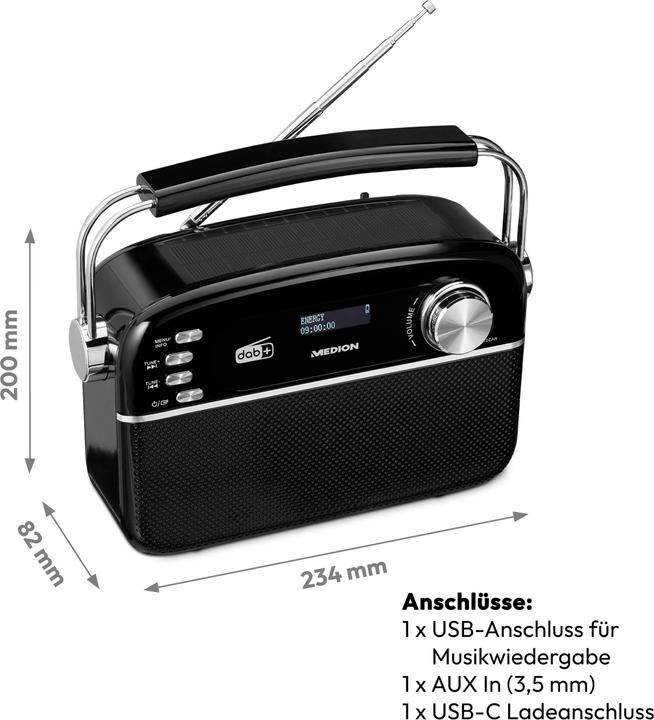 Image du produit Medion DAB+ Radio LIFE E66809 Noir (DAB+ DAB, FM, VHF, PLL, Bluetooth)