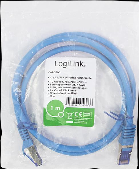 Actual product image LogiLink Patch cable Ultraflex, Cat.6A, S/FTP, 1.0 m, blue (S/FTP, CAT6a, 1 m)