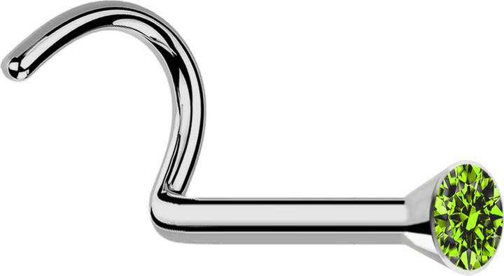 Produktbild Star Piercing Nasenstecker gebogen silber mit Kristall hellgrün (Titan G23, ohne Messing)