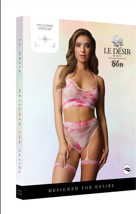 Productafbeelding Le Désir 2PC Tie Dye BH Set met kousenband & oogverblindend Oogcontact Bl (Eén maat voor iedereen)