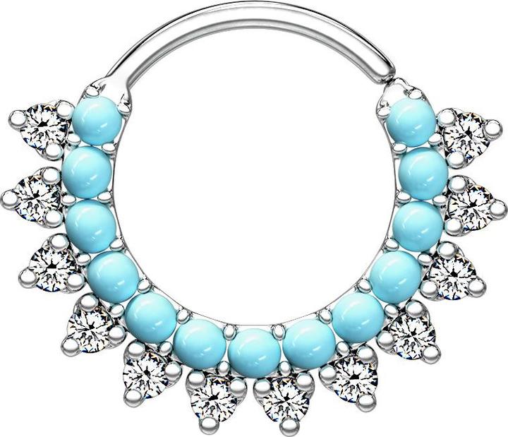 Star Piercing Micro Piercing Ring silber mit Türkis Steinen und Kristallen (Messing)