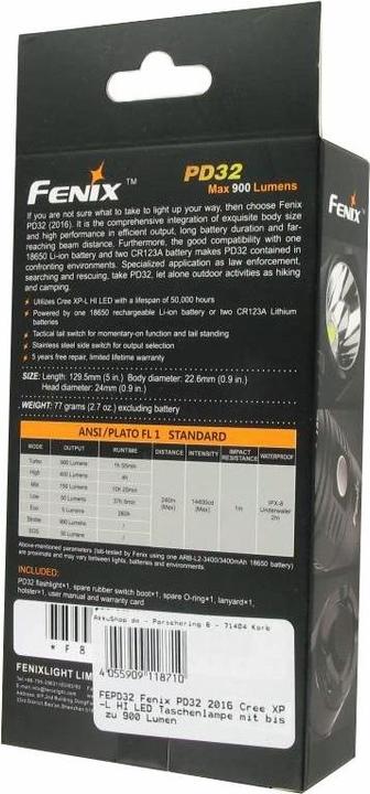 Produktbild Fenix Taschenlampe PD32 2016 Cree XP-L HI LED, inklusive Akku