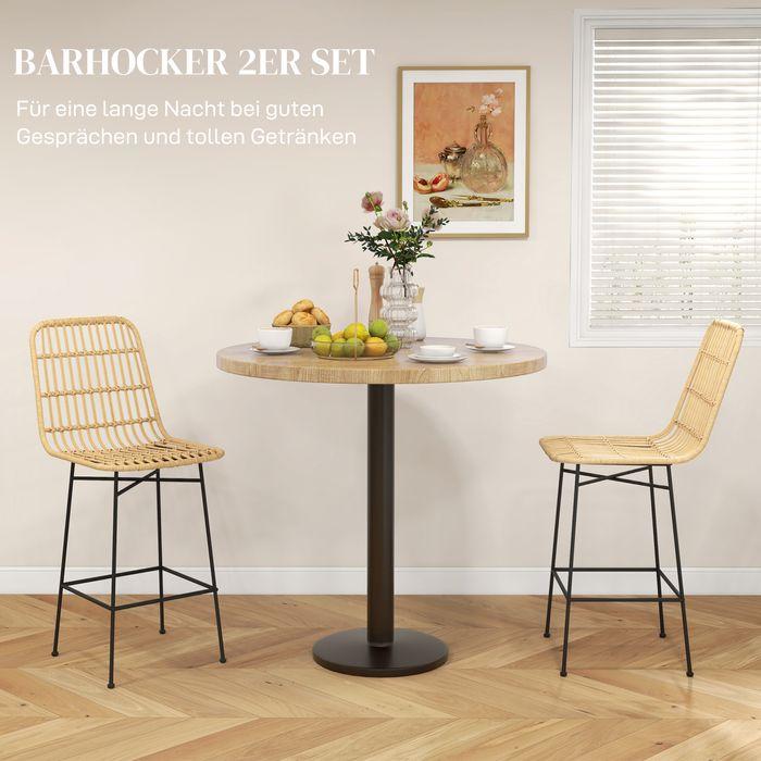 Actual product image Swisshandel24 Bar stool set of 2 bar stool counter stool backrest PE rattan boho design kitchen stool steel yellow