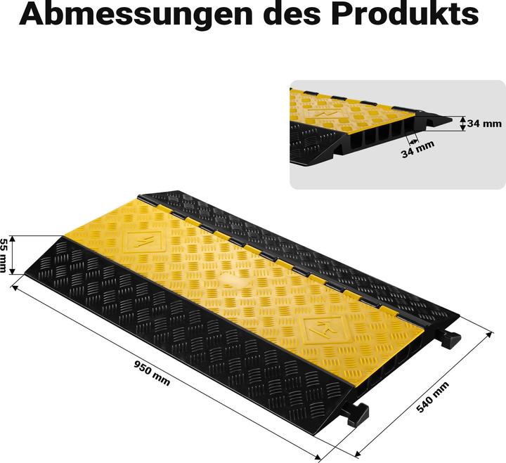 Immagine prodotto Wiltec Ponte per cavi canalizzati 50t 40km/h protezione drive-over 95x54x5.5cm cavo canalizzato Cavo (Ponte cavo, 95 cm)