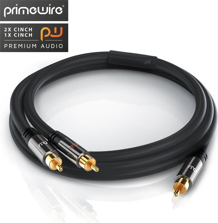 Produktbild Primewire Cinch Audio Kabel - Y-Cinch Koaxialkabel - Subwooferkabel - 1 Cinch-Stecker zu 2 Cinch-Stecker (7.50 m, Cinch)