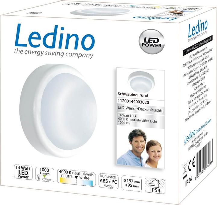 Productafbeelding Ledino Schwabing wand-/plafondlamp 14W, 4000K, rond neutraal wit (1000 lm)