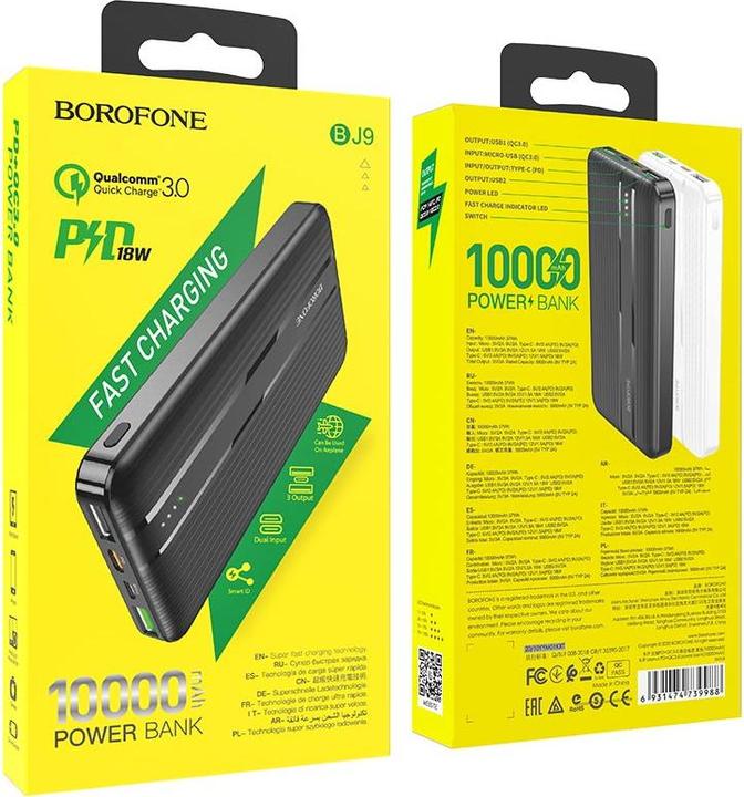 Produktbild Borofone External battery Power Bank BJ9 Type-C PD + Quick Charge 3.0 (3A) 10000mAh black (10000 mAh)