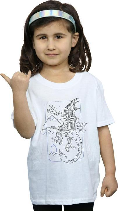Actual product image Girls Dragon Line Art Cotton T-Shirt (140, 146)