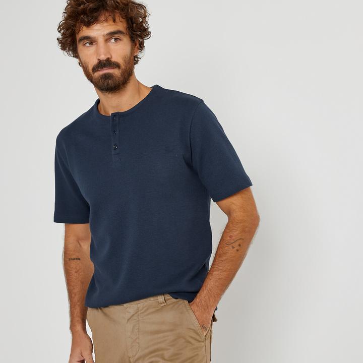Image du produit La Redoute Collections Haut en forme de t-shirt avec encolure ronde et petite patte de boutonnage (M)
