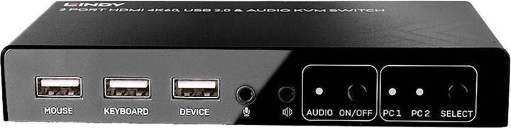 Immagine prodotto Lindy Switch KVM a 2 porte HDMI 4K60, USB 2.0 e audio Consente di commutare tra 2 PC HDMI da un'unica