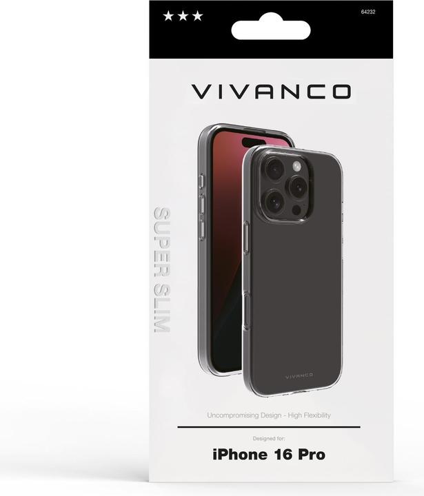 Actual product image Vivanco SUPER SLIM cover for iPhone 16 Pro, transparent (Apple iPhone 16 Pro)