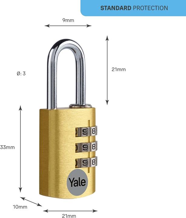 Produktbild Yale YE3CB/20/121/1/GO Vorhängeschloss 20 mm Gold Zahlenschloss