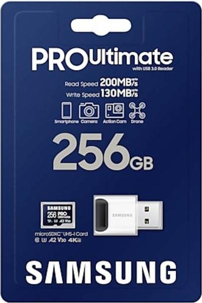 Image du produit Samsung PRO Ultimate avec lecteur de cartes (256 Go, microSDXC, U3, UHS-I)