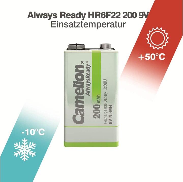 Produktbild Camelion AlwaysReady NH-9V200AR-BP1 - Batterie 9V - NiMH - (wiederaufladbar) (1 Stk., 9V Block, 200 mAh)
