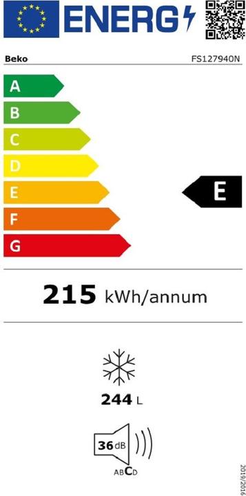 Energie-Label Beko FS127940N Tiefkühltruhe Freistehend E (Freistehend, 244 l)