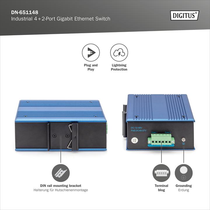 Produktbild Digitus Industrial 4+2 -Port Gigabit Ethernet Switch (6 Ports)