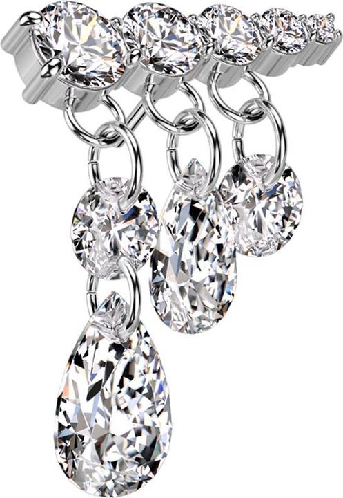 Actual product image Star Piercing Threadless silver crystals descending pendant crystal drops left (Titanium G23, without brass)