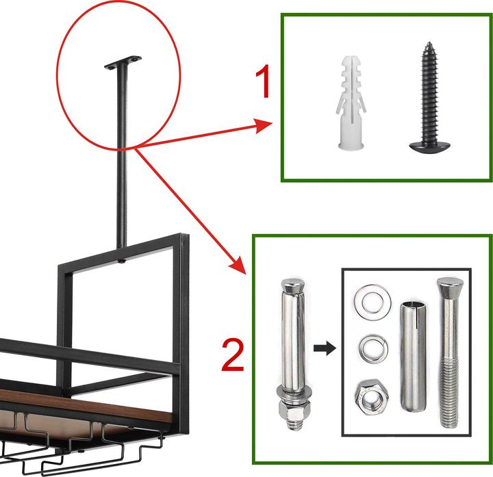 Actual product image En.Casa Weinregal mit Glashalterung Borejle 120x30x65 cm Schwarz/Walnussoptik