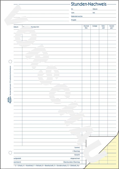 Actual product image Avery Recording of working time / proof of hours (40 x)