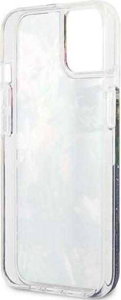 Productafbeelding Guess GUHCP13SLFLSB iPhone 13 Mini 5,4" Blauw / Blauw Hardcase Bloem Vloeibaar Glitter (Apple iPhone 13 mini)
