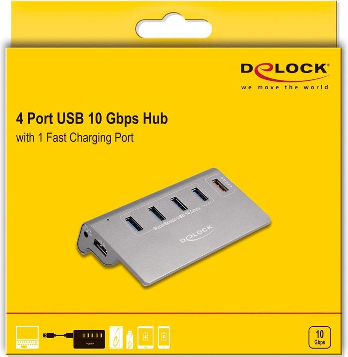 Immagine prodotto Delock Hub USB 10 Gbps con 4 porte USB Type-A + 1 ricarica rapida (USB-A, 5 Porti)