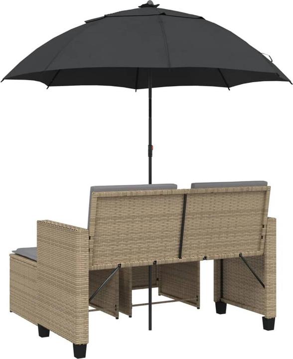 Actual product image VidaXL Garden sofa 2-seater parasol and stool poly rattan