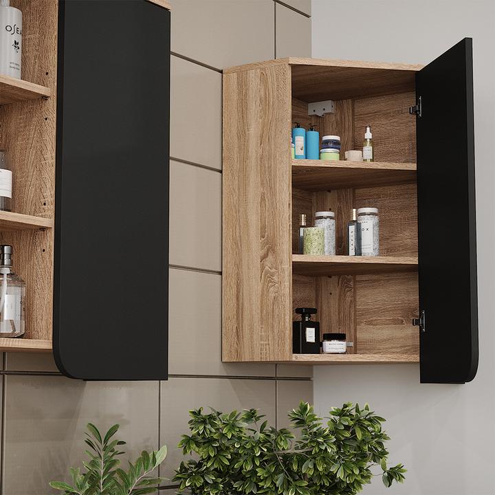 Image du produit Vicco Armoire d'angle suspendue Karen, anthracite/sonoma, 50 x 75 cm avec porte et compartiments ouverts