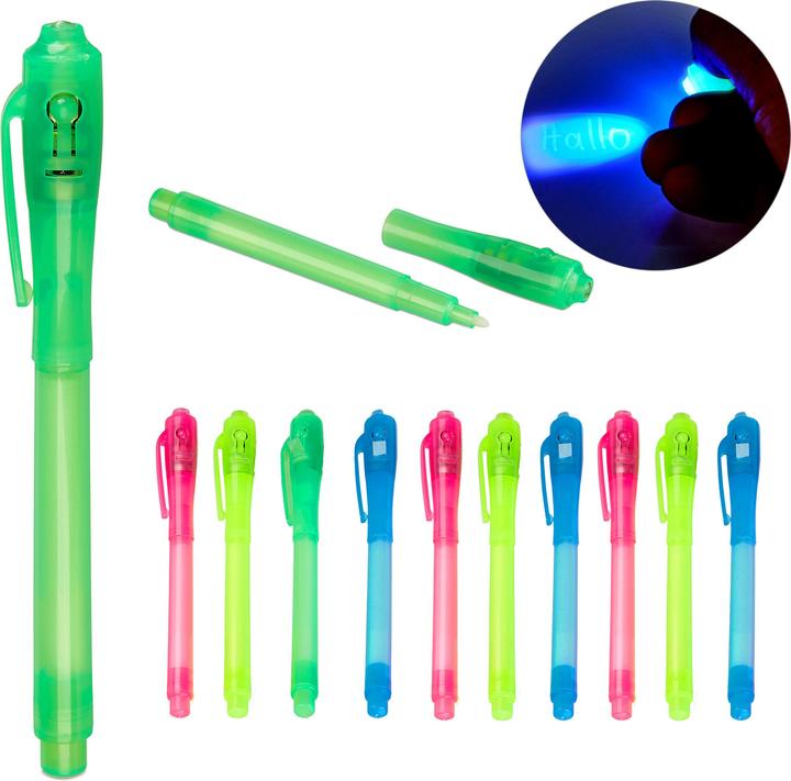 Relaxdays Lot de 12 stylos marqueurs à lumière UV