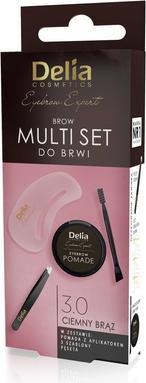 Actual product image Delia Cosmetics Eyebrow Multi Set Dark Brown - Tweezers, Brow Gel, Stencil, Long Lasting Formulation (Body gel)