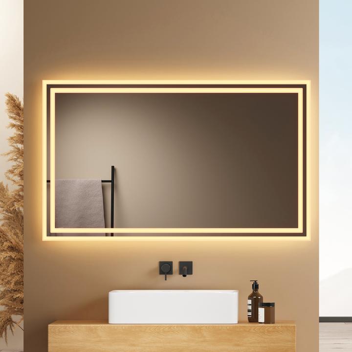Actual product image Emke Bathroom Mirror With Lighting 100*60cm,Fog-Free, 3000K/6500K,Bouton Switch (100 x 60 x 35 cm)