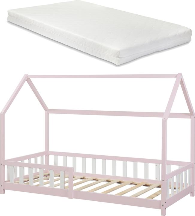 Produktbild En.Casa Hausbett Hesel mit Matratze und Rausfallschutz 90x200cm Rosa (90 x 200 cm)