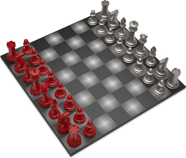 Immagine prodotto Skyline Chess Gioco degli scacchi - Serie Acciaio - Rosso vs Argento - Gloss finish (with Wooden Gradient Square B