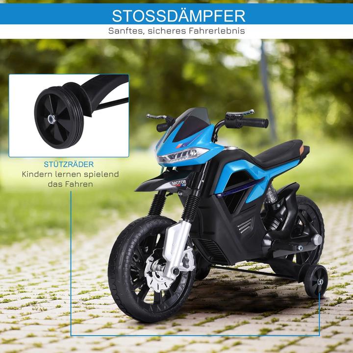 Actual product image Homcom Children's electric motorbike 3-6 years with training wheels max. 3 km/h Metal + plastic Blue