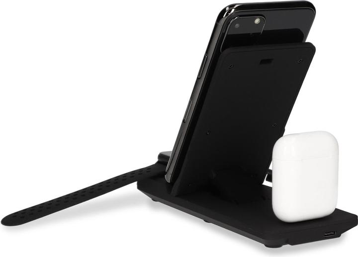 Produktbild KSIX WIRELESS CHARGER 3IN1 SMARTPHONE, AIRPODS APPLE WATCH (SERIES 1-7) BLACK+ QC3.0 CHARG. (10 W)